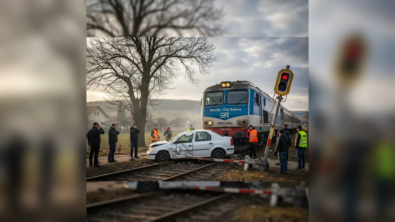 Accident feroviar: trenul Bistrița – Cluj a lovit o mașină