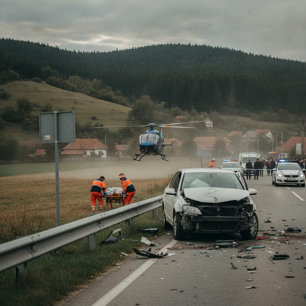 Accident pe DN 17C între Romuli și Fiad: Două persoane rănite, transportate la Năsăud