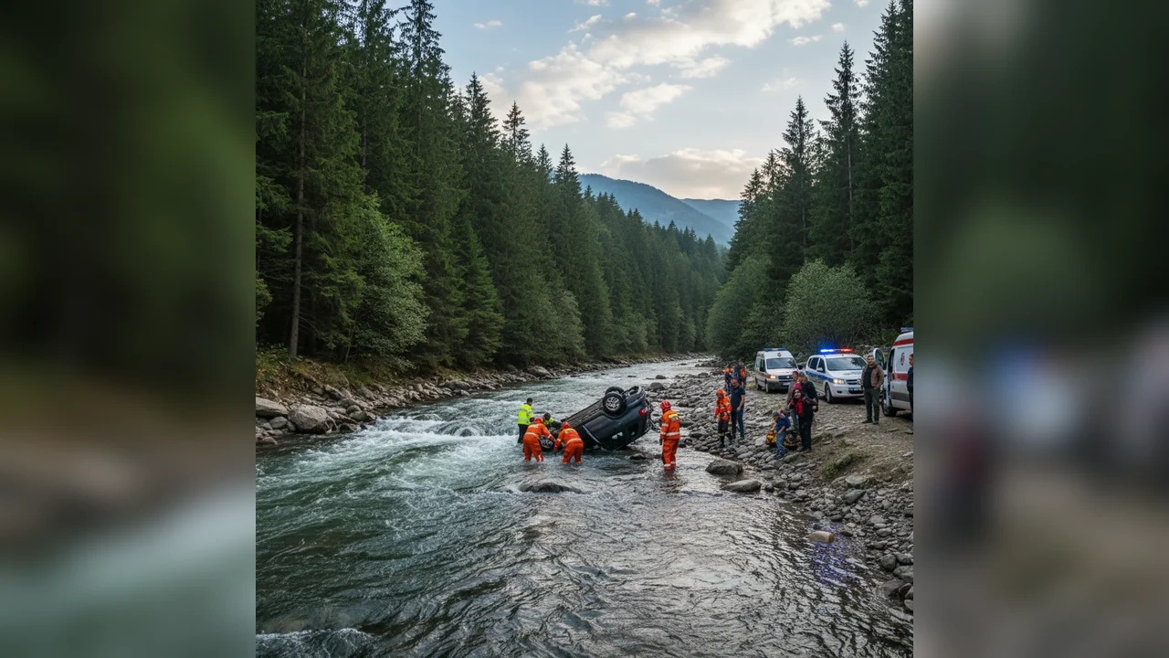 Accident rutier la Bistrița: mașină cu copii căzută în râul Bistrița la Vatra Dornei