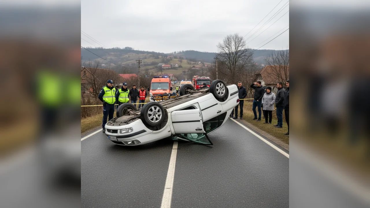 Accident rutier la Ilva Mică, o mașină s-a răsturnat