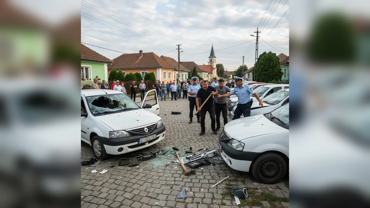 Atac cu toporul și distrugeri de mașini, anchetate de poliție în județul Bistrița-Năsăud