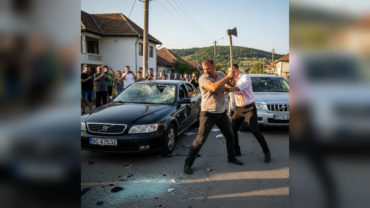 Bărbat înarmat cu toporul atacă un proprietar și distruge mașini într-o localitate din Bistrița