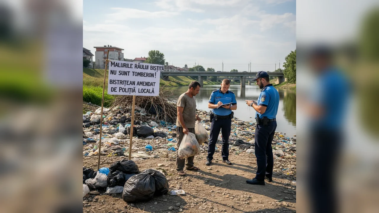 Bistrițean amendat de Poliția Locală pentru aruncarea gunoiului pe malurile râului Bistrița