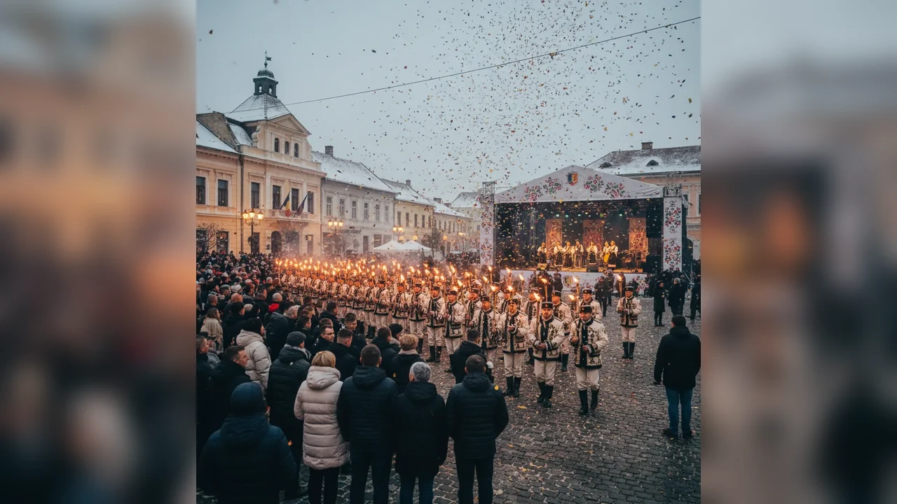 Bistrițeni, sărbătoriți 1 Decembrie în centrul orașului cu spectacol folcloric și retragere cu torțe