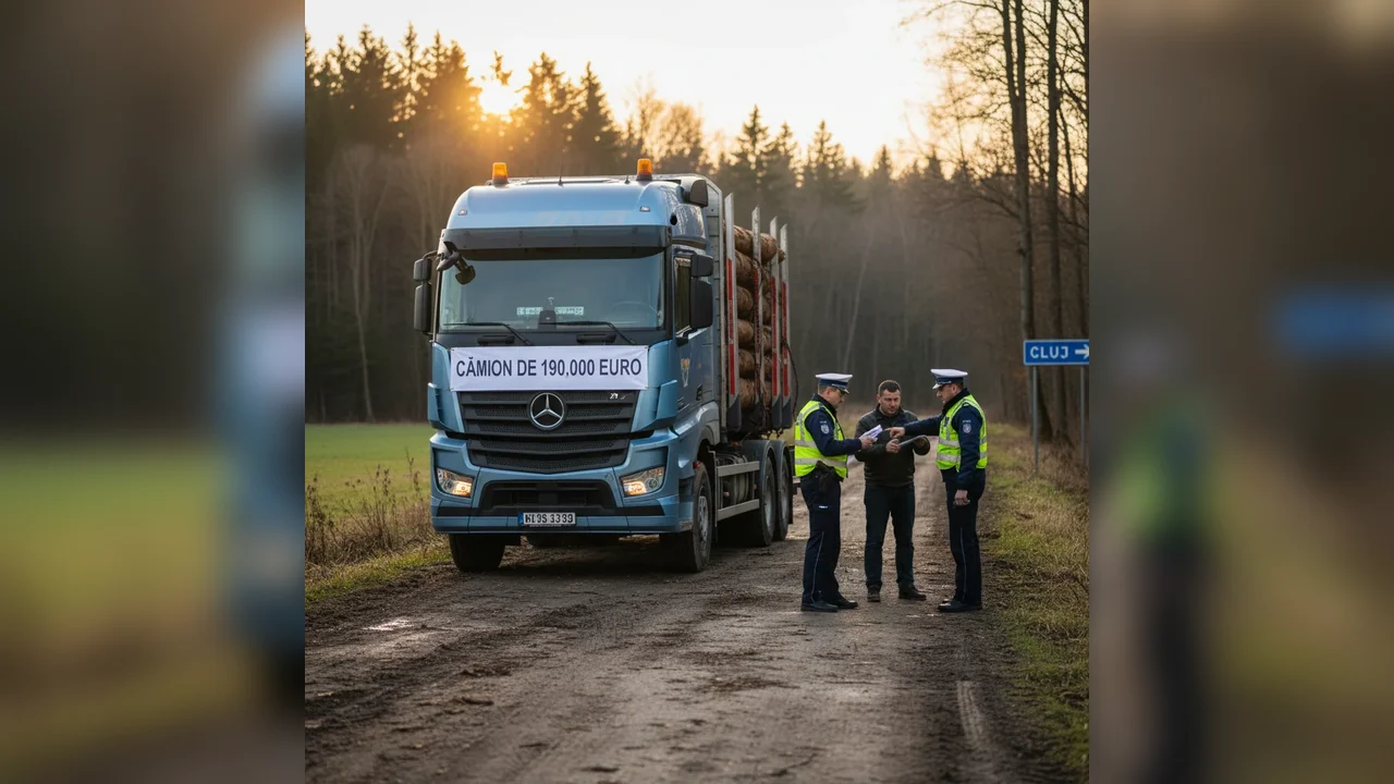 Camion confiscat la Cluj, după transport suspect de lemne