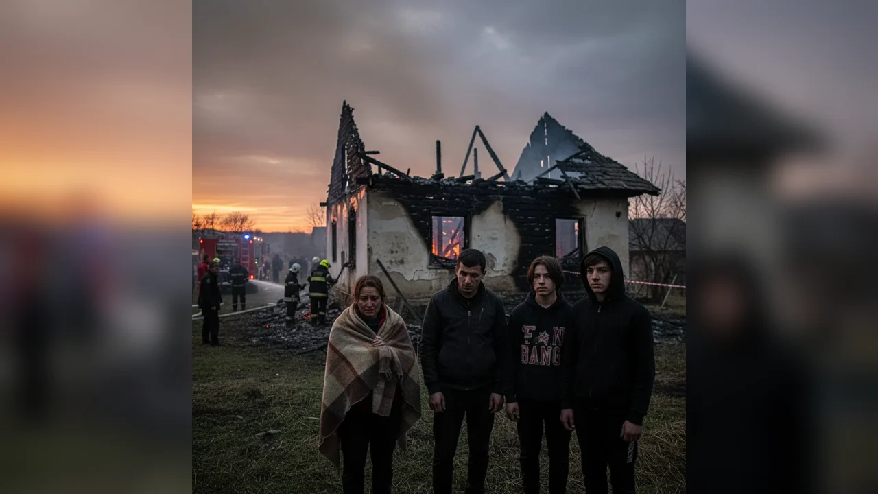 Casă distrusă de incendiu la Fântânele, lângă Bistrița: familia Darlati a rămas fără bunuri