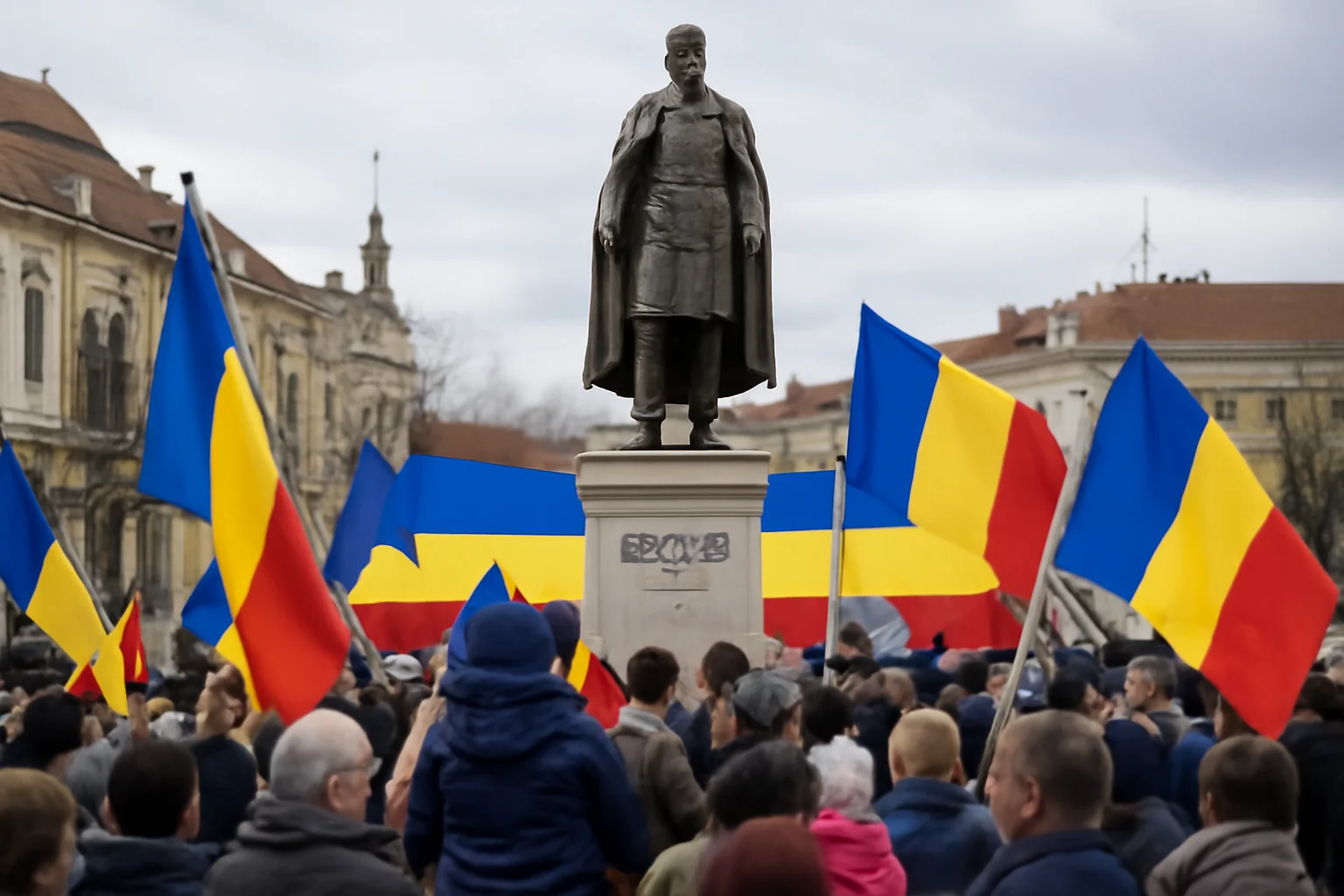 Ceremonie de Ziua Micii Uniri la Bistrița, în fața statuii lui Alexandru Ioan Cuza