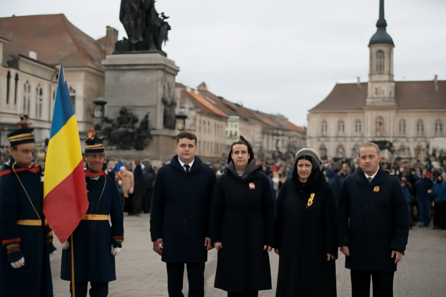 Ceremonie de Ziua Unirii Principatelor Române în Piața Unirii din Bistrița, pe 24 ianuarie