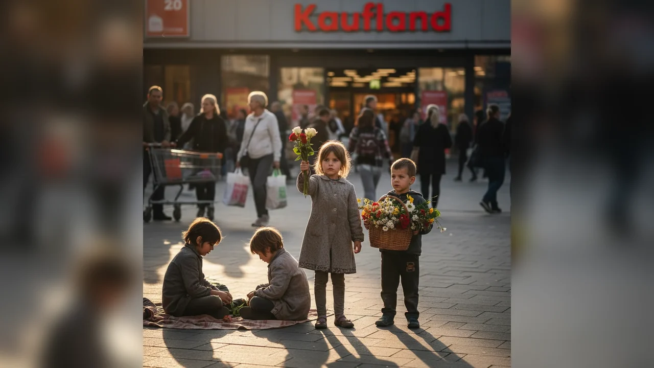 Copii observați vânzând flori în fața magazinului Kaufland din Bistrița: semnal privind posibila exploatare