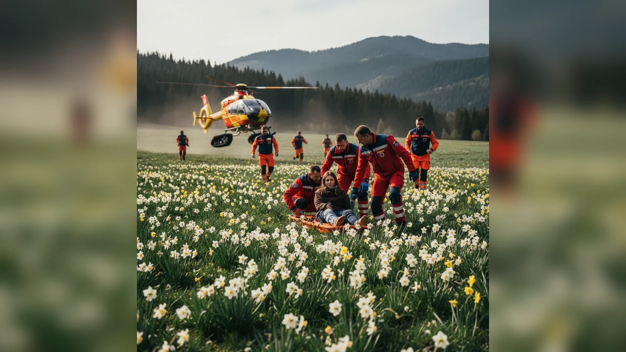 Femeie cu picior rupt, salvata de elicopter SMURD în Poiana Narciselor