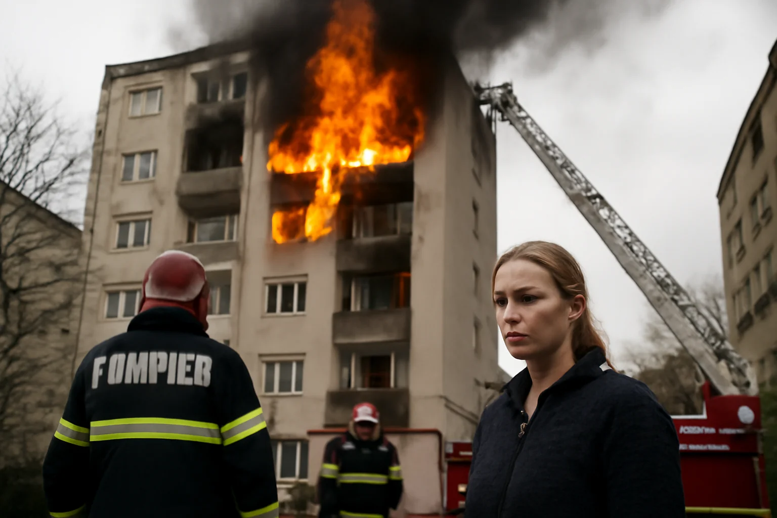 Femeie decedată după un incendiu la un bloc din Bistrița: intervenție de urgență surprinsă în imagini