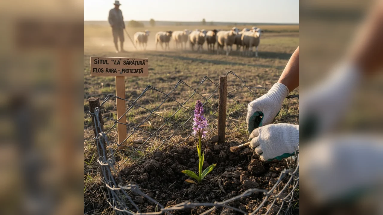 Floare extrem de rară, protejată de turma de oi, va înflori în siguranță în aria naturală La Sărătură
