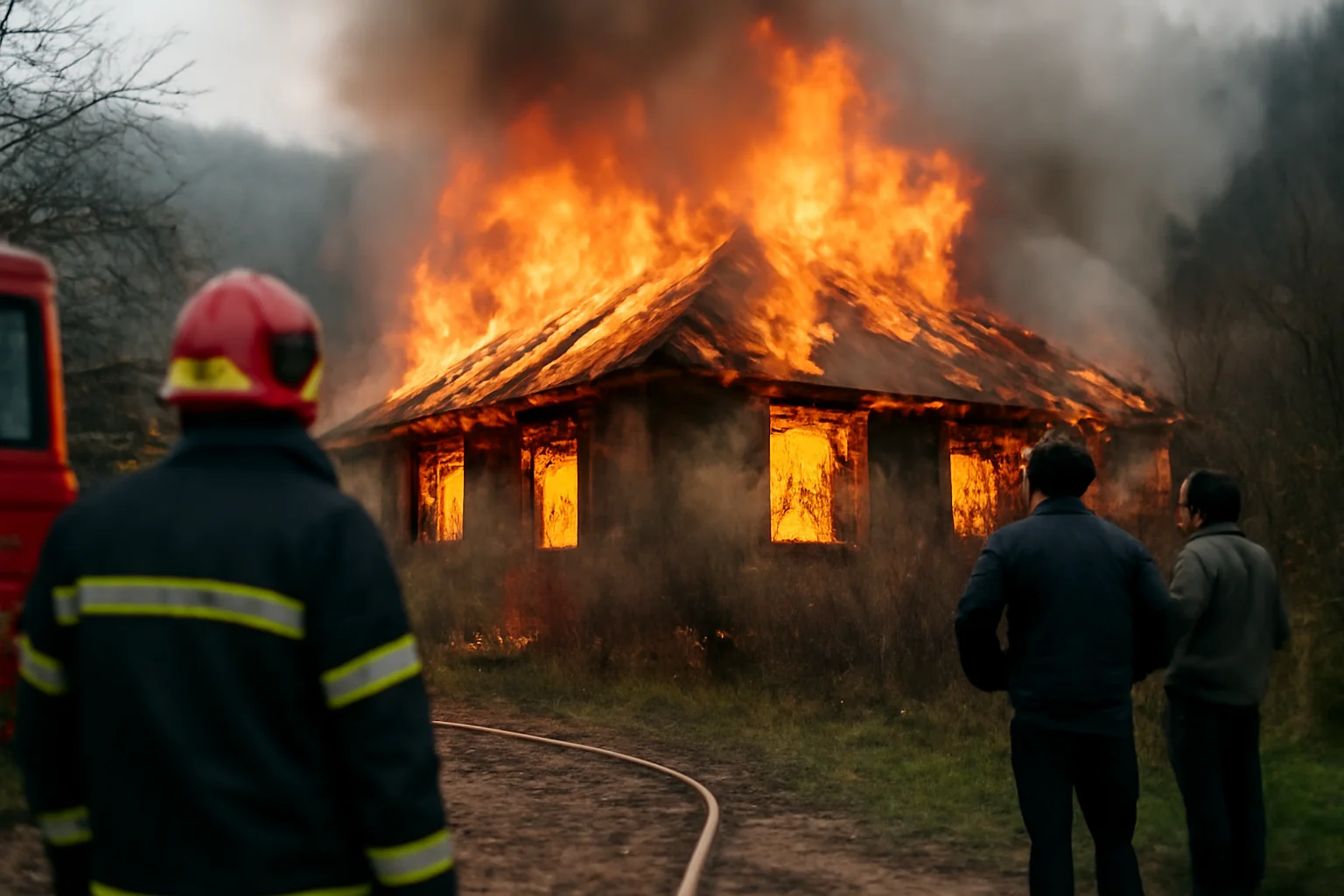 Incendiu de amploare la o casă din Buduș, gestionat de pompierii din Bistrița fără victime grave