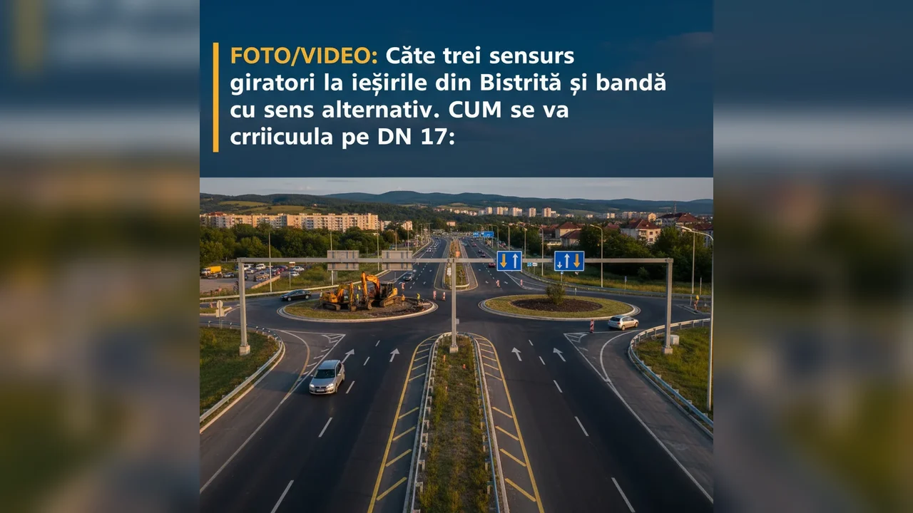 Instalarea a trei sensuri giratorii și bandă cu sens alternativ la ieșirile din Bistrița pe DN 17 – Cum va fi organizat traficul