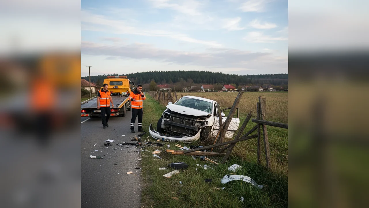 Mașină ieșită de pe carosabil, oprită într-un gard – FOTO/VIDEO