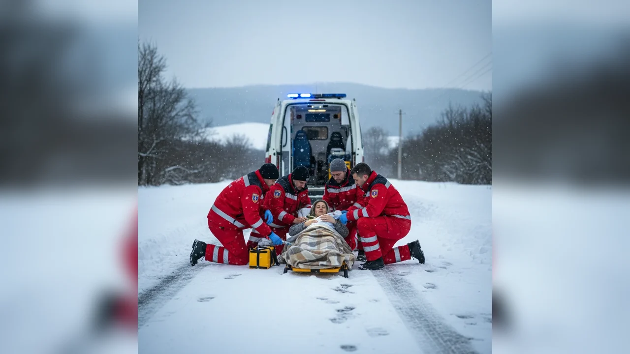 Naștere asistată de un echipaj de ambulanță la Teaca, în condiții de iarnă grea, în județul Bistrița-Năsăud