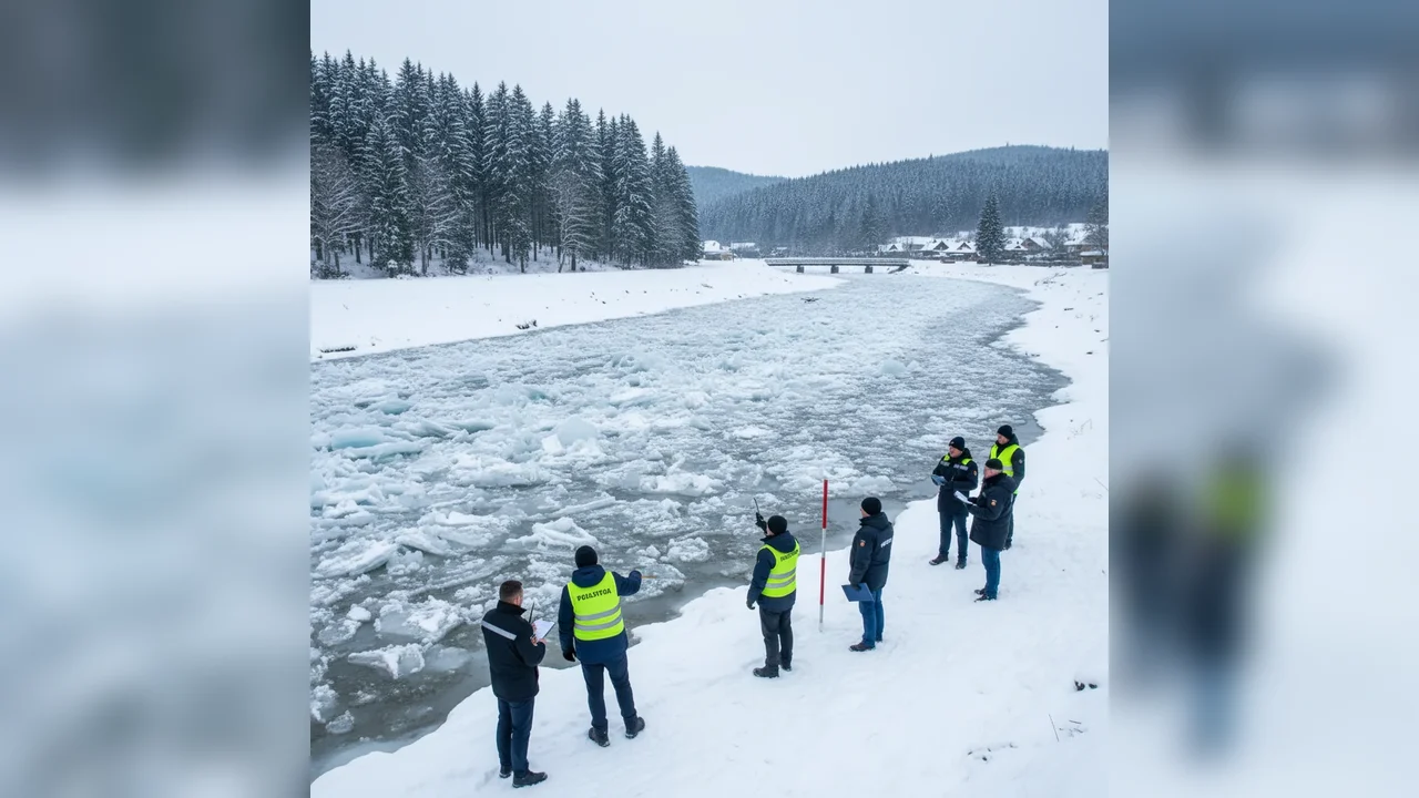 Pod de gheață de aproape 500 m pe râul Rebra, monitorizat atent de autorități la Bistrița