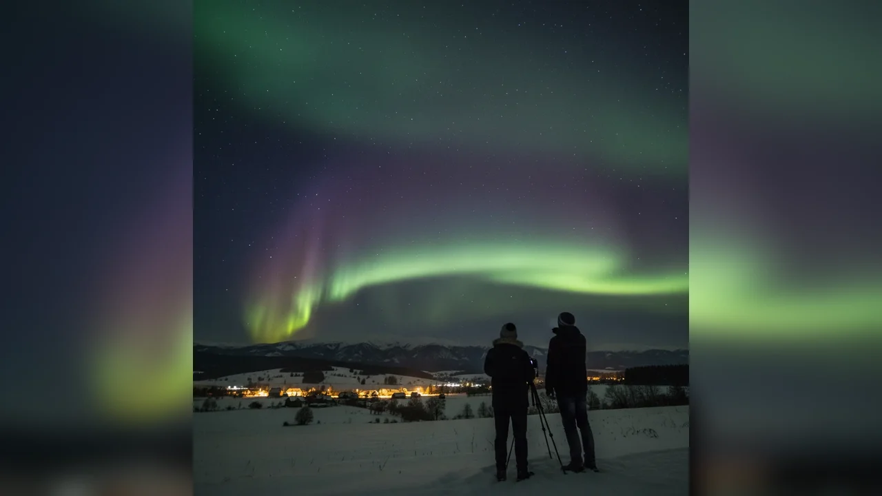Spectacol de lumină pe cerul din Bistrița: auroră boreală vizibilă în județul Bistrița-Năsăud