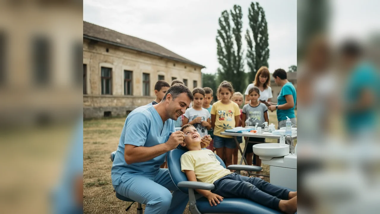 Stomatologul George Dumitrescu ajută copii la Preventoriul Ilișua