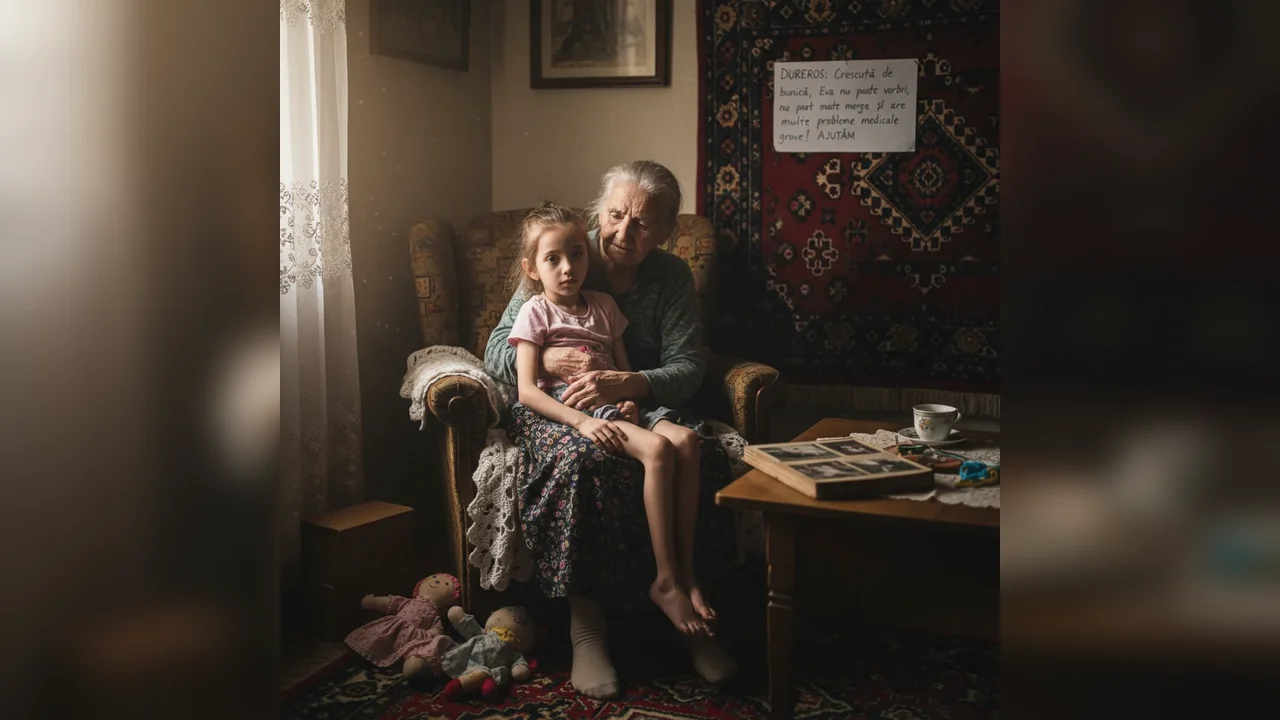 Strigăt de ajutor pentru Eva, fetița crescută de bunică, imobilizată, fără grai și cu afecțiuni medicale severe