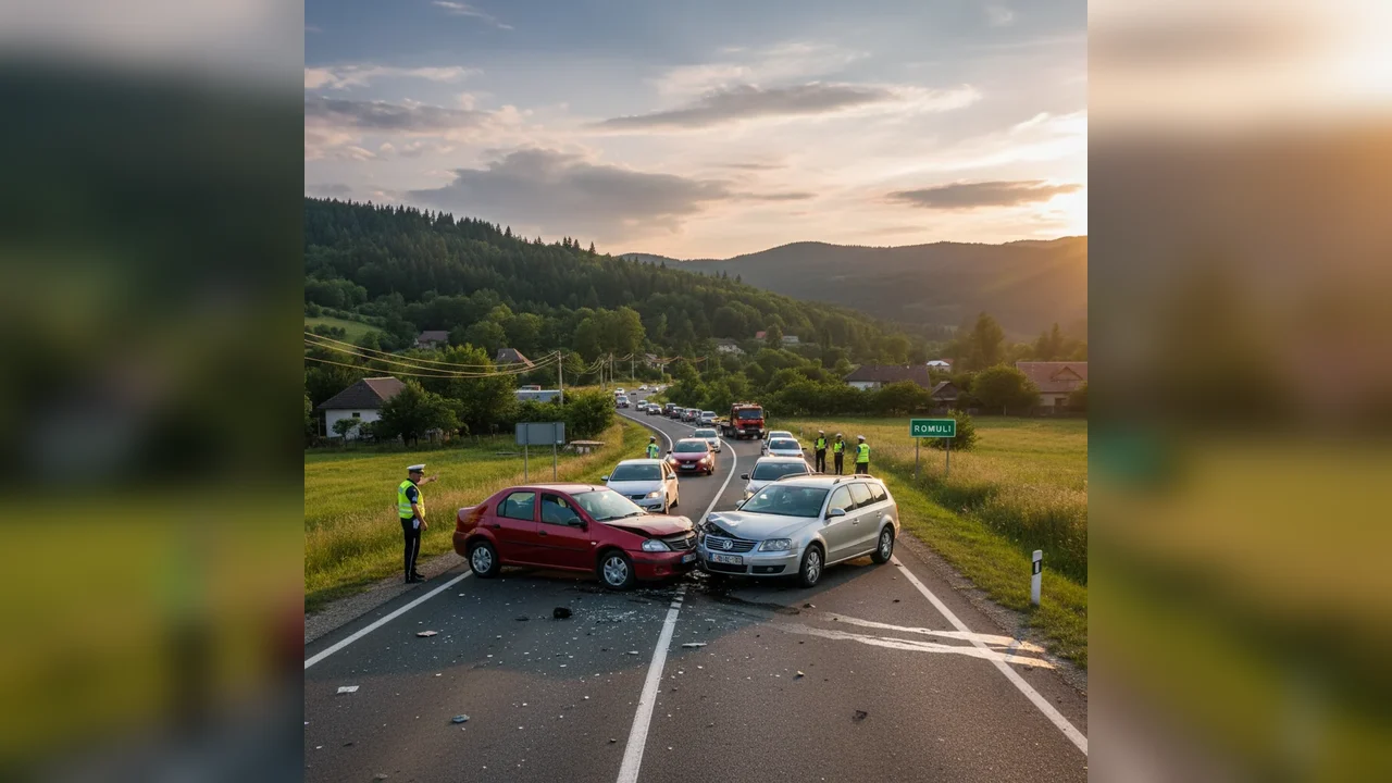 Trafic blocat pe DN 17C la Romuli, în județul Bistrița-Năsăud, după un accident între două mașini