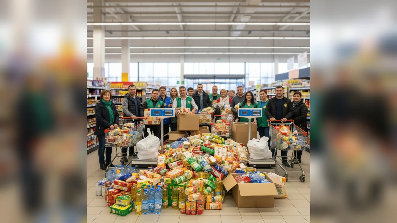 Voluntarii Asociației Sankt Antonius și Clubului Lions Bistrița au strâns 2,5 tone de alimente într-un singur magazin – FOTO